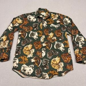 Vtg Banana Republic Shirt Mens S Green Safari Dog All Over Print Retro 90s